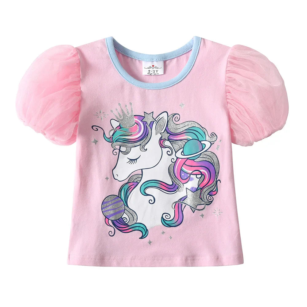 Girls Pink Unicorn T-Shirt & Shorts Set (Age 3-12YRS)