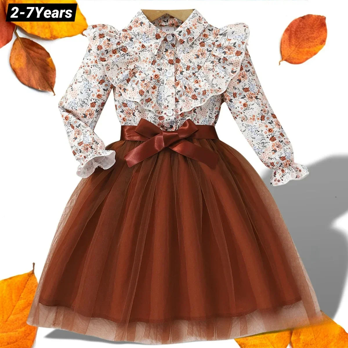 Girls Long Sleeve Ruffle Tulle Dress (Age 24M-7YRS)