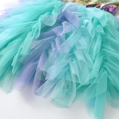 Girls Mermaid Ruffle Layered Dress (Age 3-12YRS)