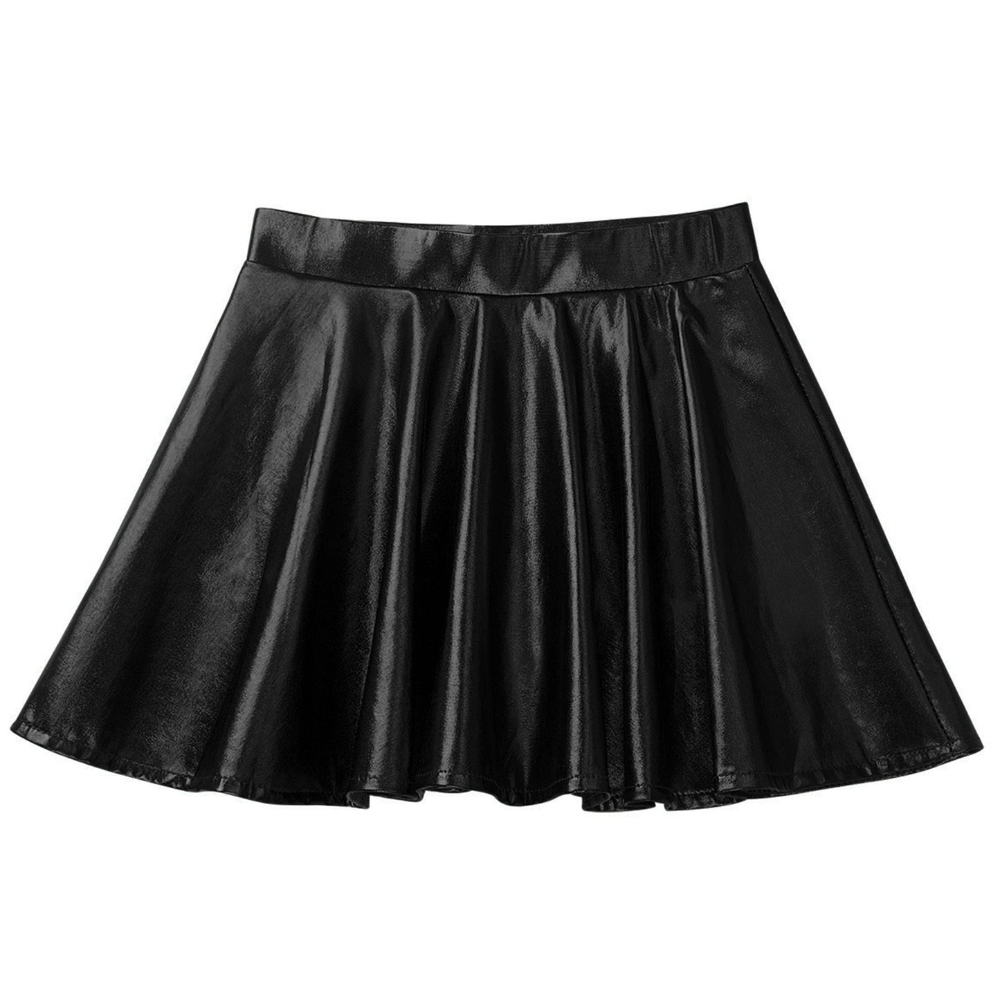 Girls Glossy Metallic Flared Pleated A-Line Miniskirt (Age 6-12 YRS)