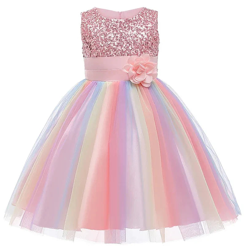 Girls Sequin Rainbow Tutu Tulle Dress (Age 3Y-10Y)