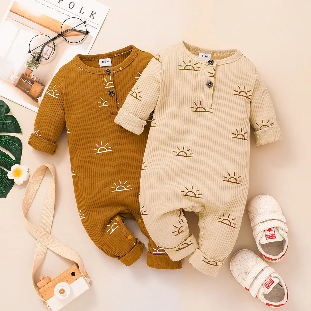 Baby Boy Cotton Ribbed Sun Print Long-Sleeve Jumpsuit (Age Newborn-18M)