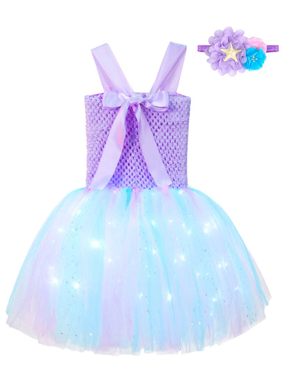 Girls Purple Princess Light Up Dress & Headband (Age 24M-10YRS)