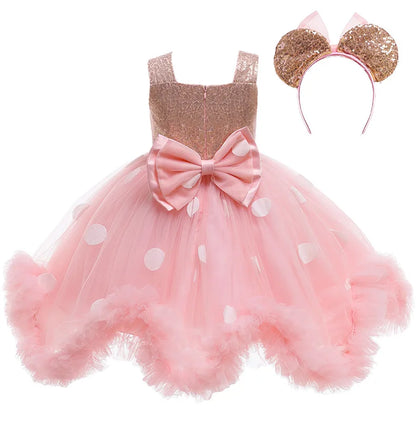 Girls Pink Fluffy Tulle Mesh Dress & Headband (Age 9M-6YRS)