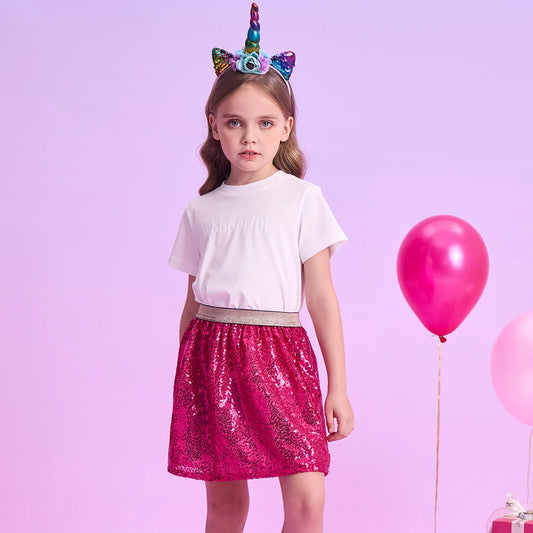 Girls Pink Sequin Skirt (Age 3-10YRS)