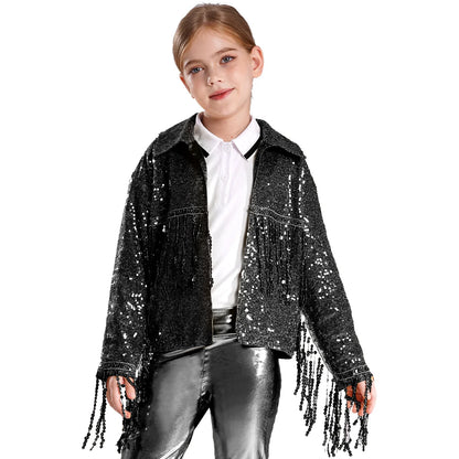 Girls Sparkly Sequin Tassel Jacket (Age 6-14YRS)