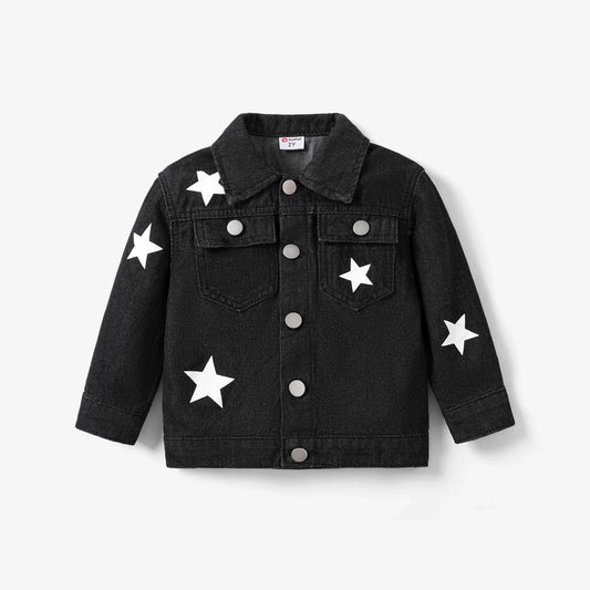 Boys Black Star Print Denim Jacket (Age 24M-12YRS)