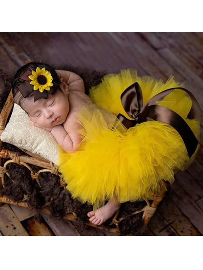 Newborn Baby Yellow Tulle Sunflower Skirt & Headband