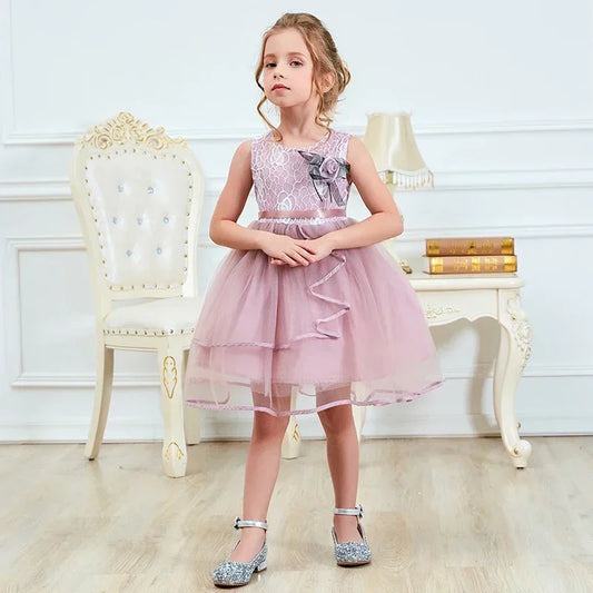 Girls Floral Lace Tulle Dress (Age 18M-6YRS)