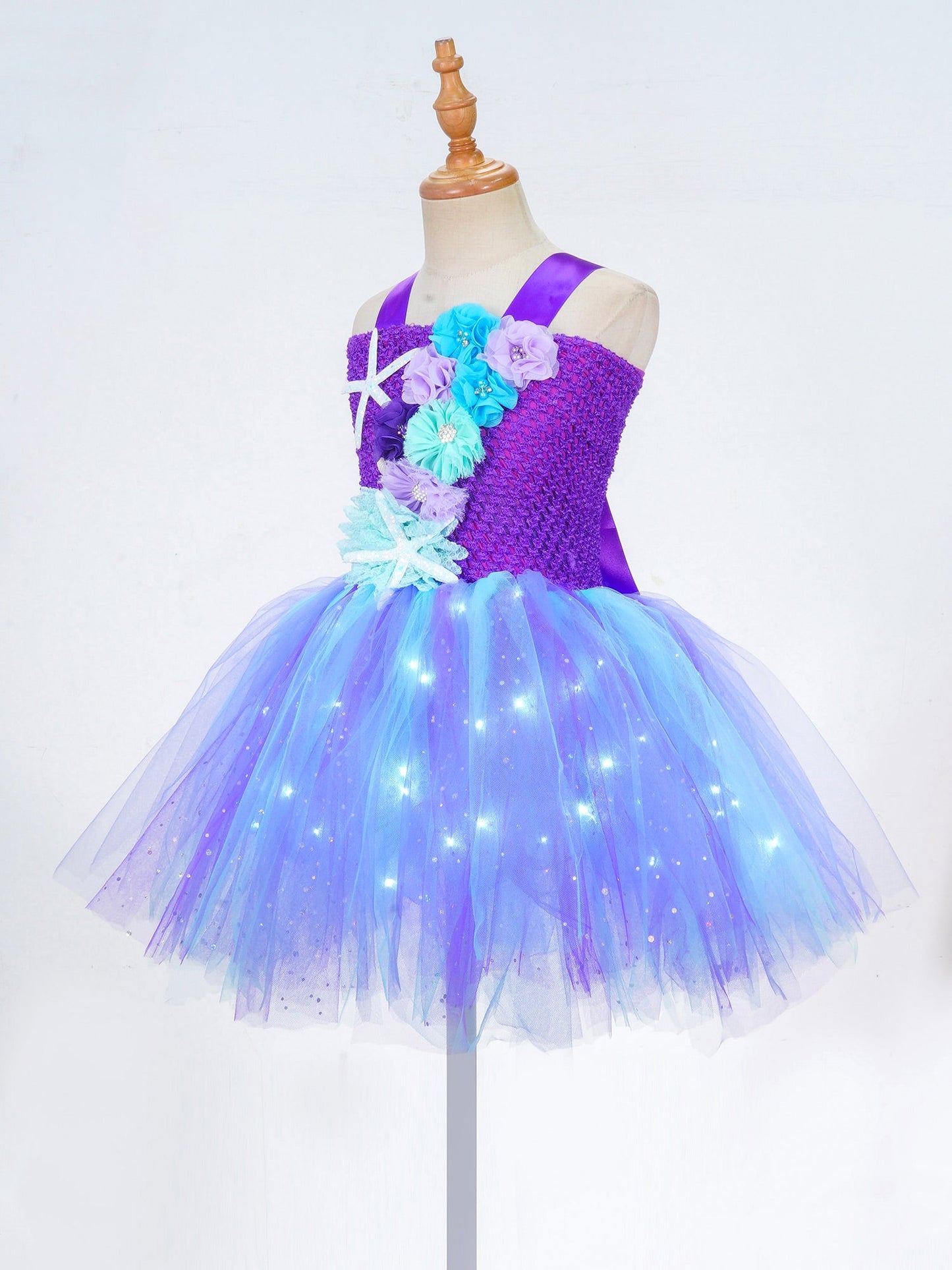 Girls Purple Princess Light Up Dress & Headband (Age 24M-10YRS)