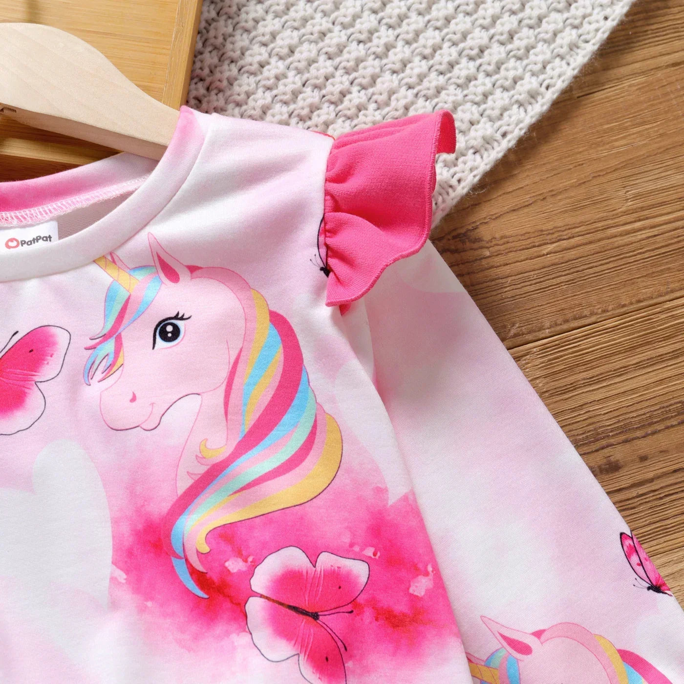 Toddler Girls Unicorn Print Ruffled Pink Pullover Top (Age 18M-6YRS)