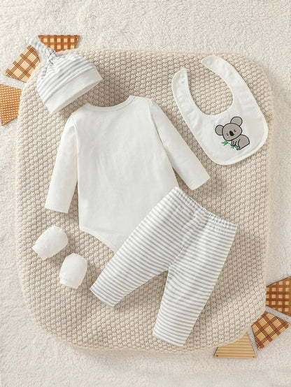 Baby Boys Elephant Bodysuit Trousers Bib & Hat Set (Age Newborn-6M)