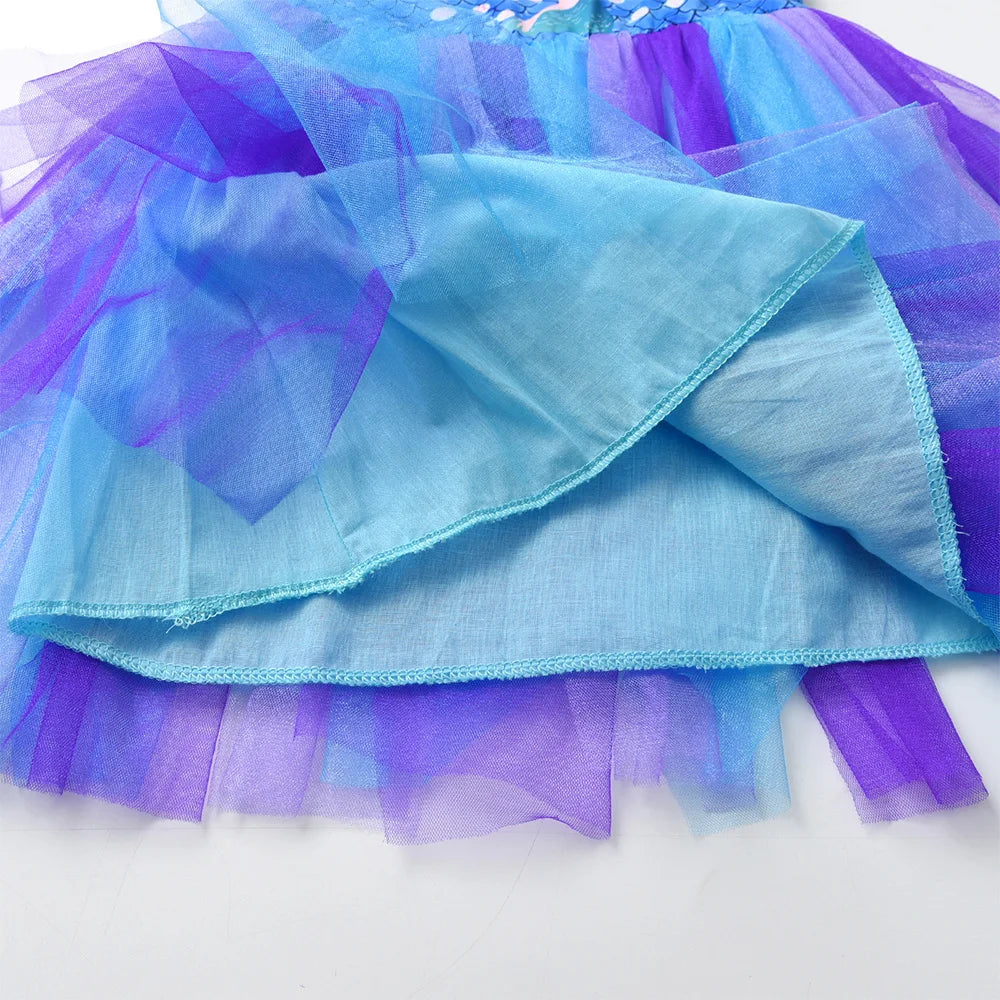 Girls Blue Mermaid Tulle Dress (Age 3-12YRS)