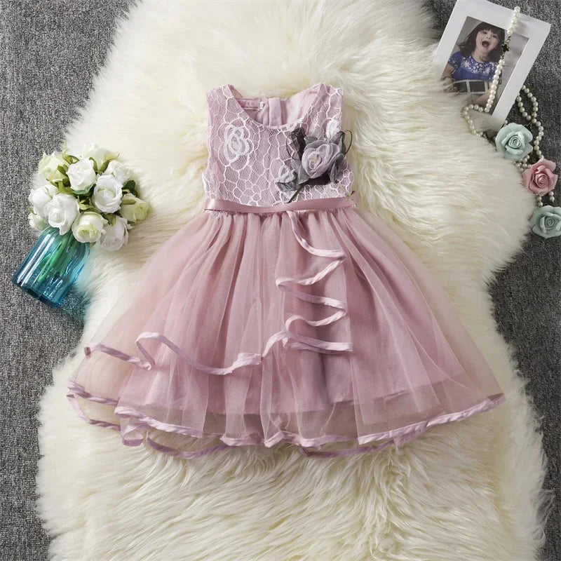 Girls Floral Lace Tulle Dress (Age 18M-6YRS)