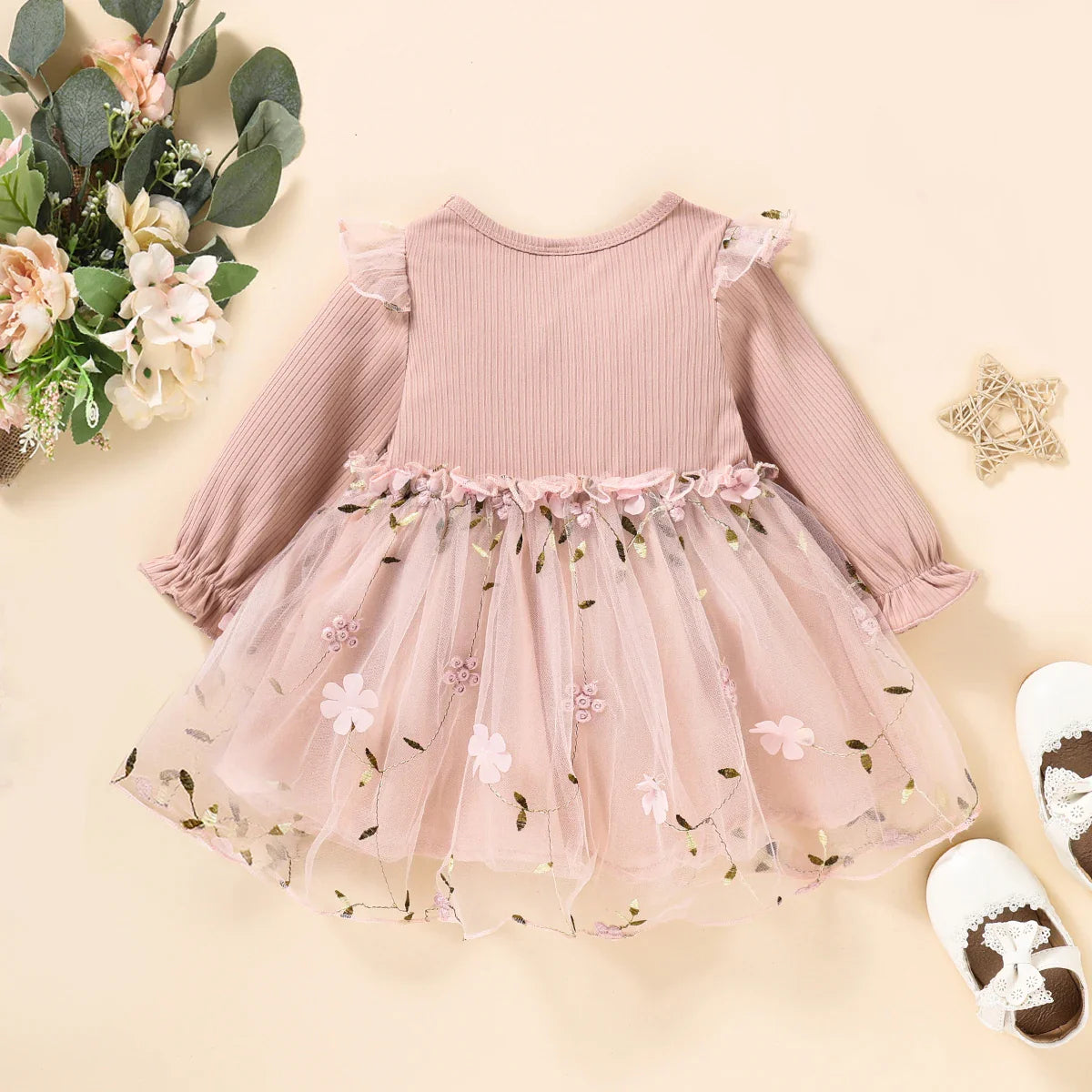 Baby Girls Pink Mesh Flower Dress (Age 3M-3YRS)