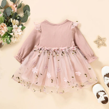 Baby Girls Pink Mesh Flower Dress (Age 3M-3YRS)