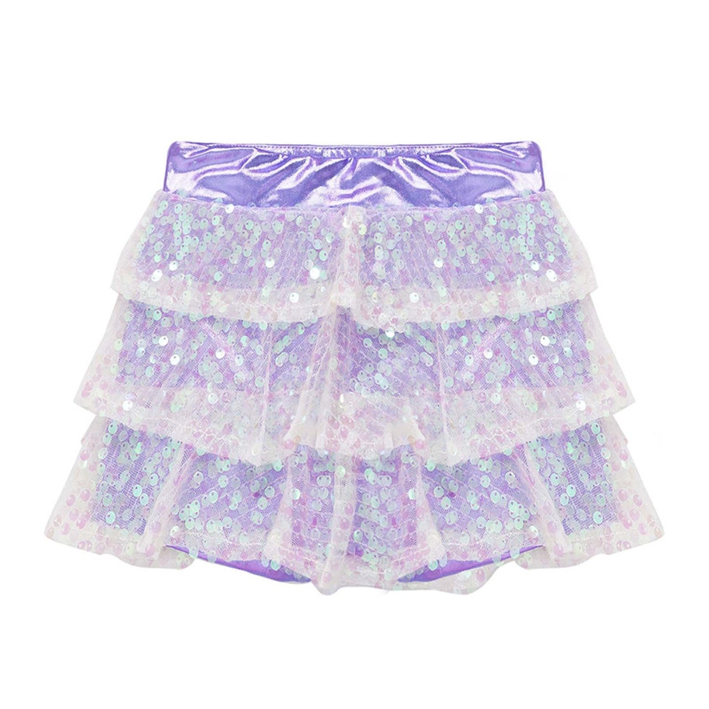 Girls Tiered Ruffle Dance Metallic Shiny Shorts (Age 4-16 YEARS)