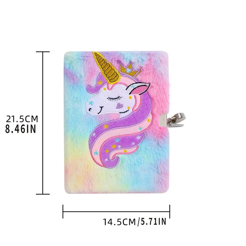 Kids Unicorn Notebook Plush Book With Lock Stationery Gift