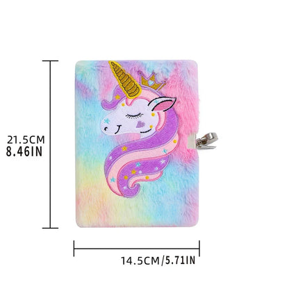 Kids Unicorn Notebook Plush Book With Lock Stationery Gift