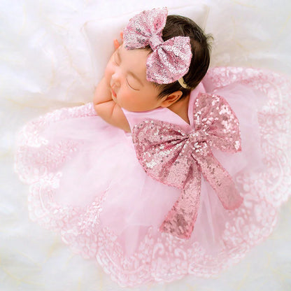 Newborn Baby Girl Photography Sequin Dress & Headband Set (Age Newborn - 3M)