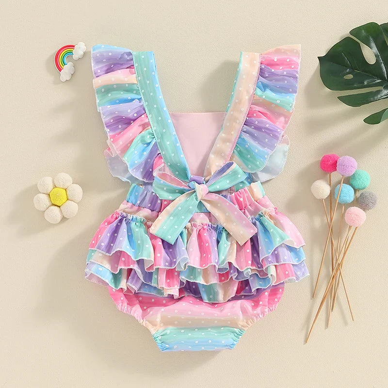 Baby Girls Multi Rainbow Romper (Age 6M-18M)