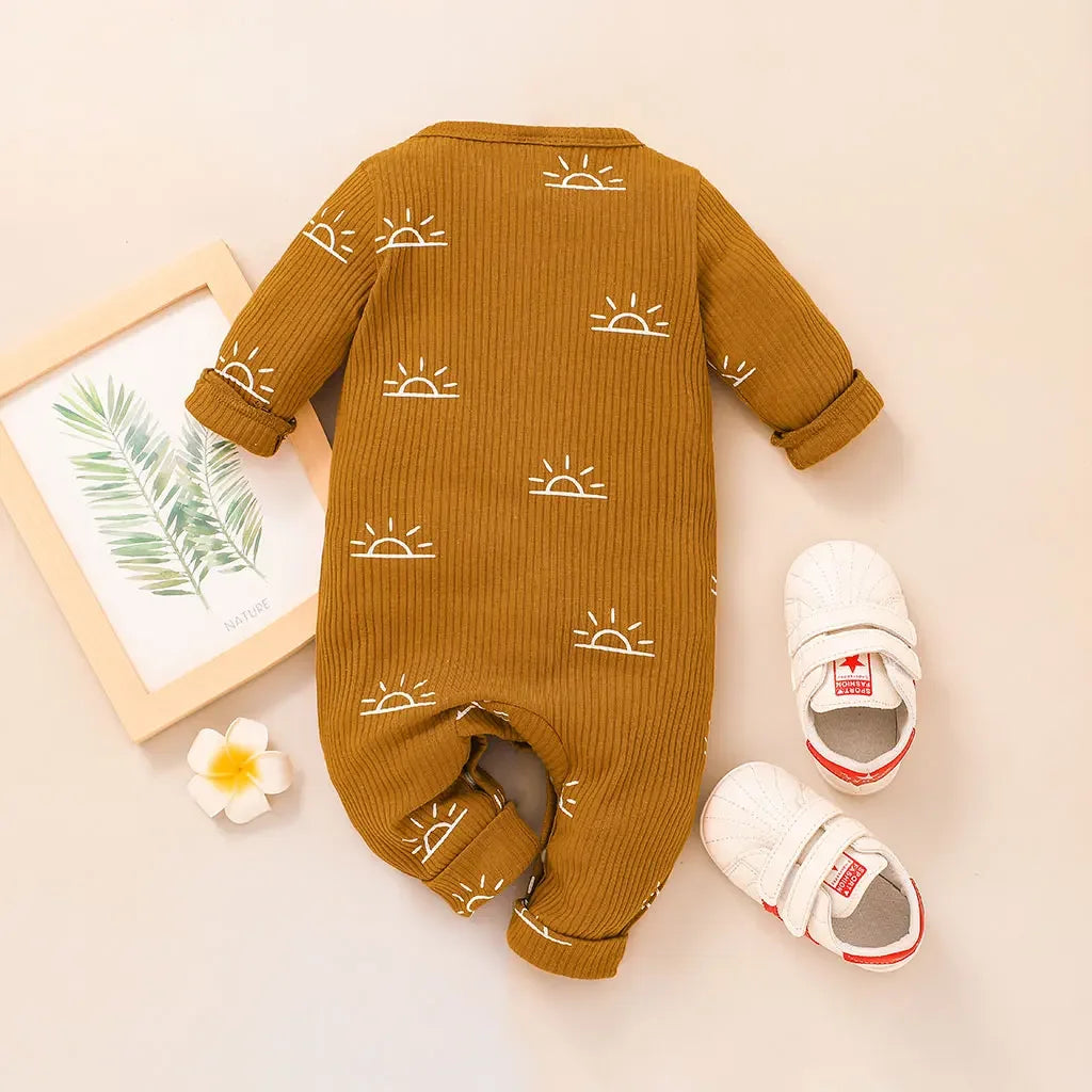 Baby Boy Cotton Ribbed Sun Print Long-Sleeve Jumpsuit (Age Newborn-18M)