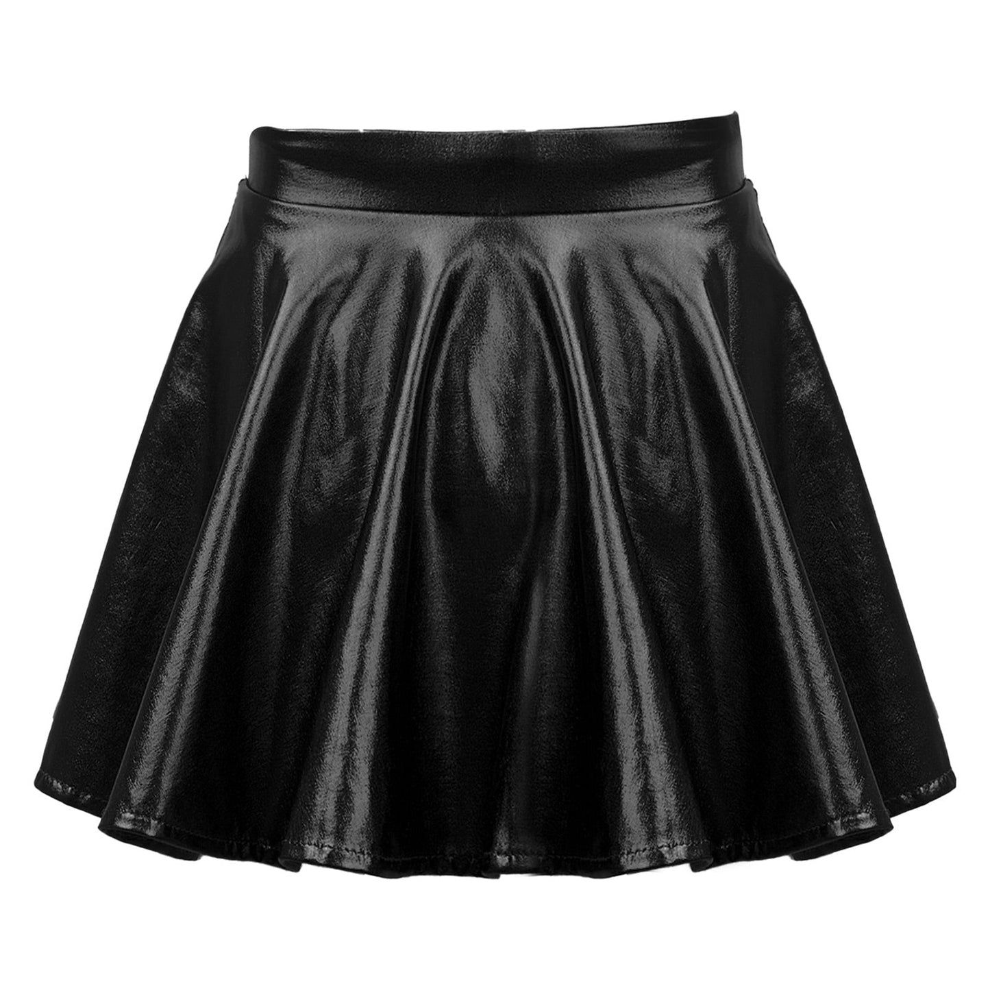 Girls Glossy Metallic Flared Pleated A-Line Miniskirt (Age 6-12 YRS)