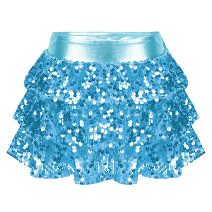 Girls Tiered Ruffle Dance Metallic Shiny Shorts (Age 4-16 YEARS)