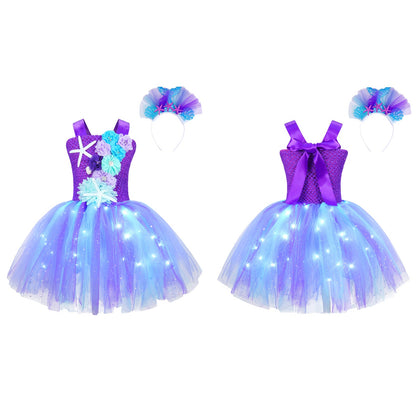 Girls Purple Princess Light Up Dress & Headband (Age 24M-10YRS)