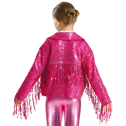 Girls Sparkly Sequin Tassel Jacket (Age 6-14YRS)