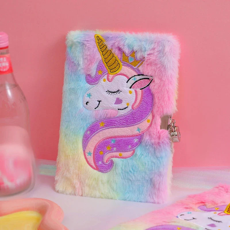 Kids Unicorn Notebook Plush Book With Lock Stationery Gift