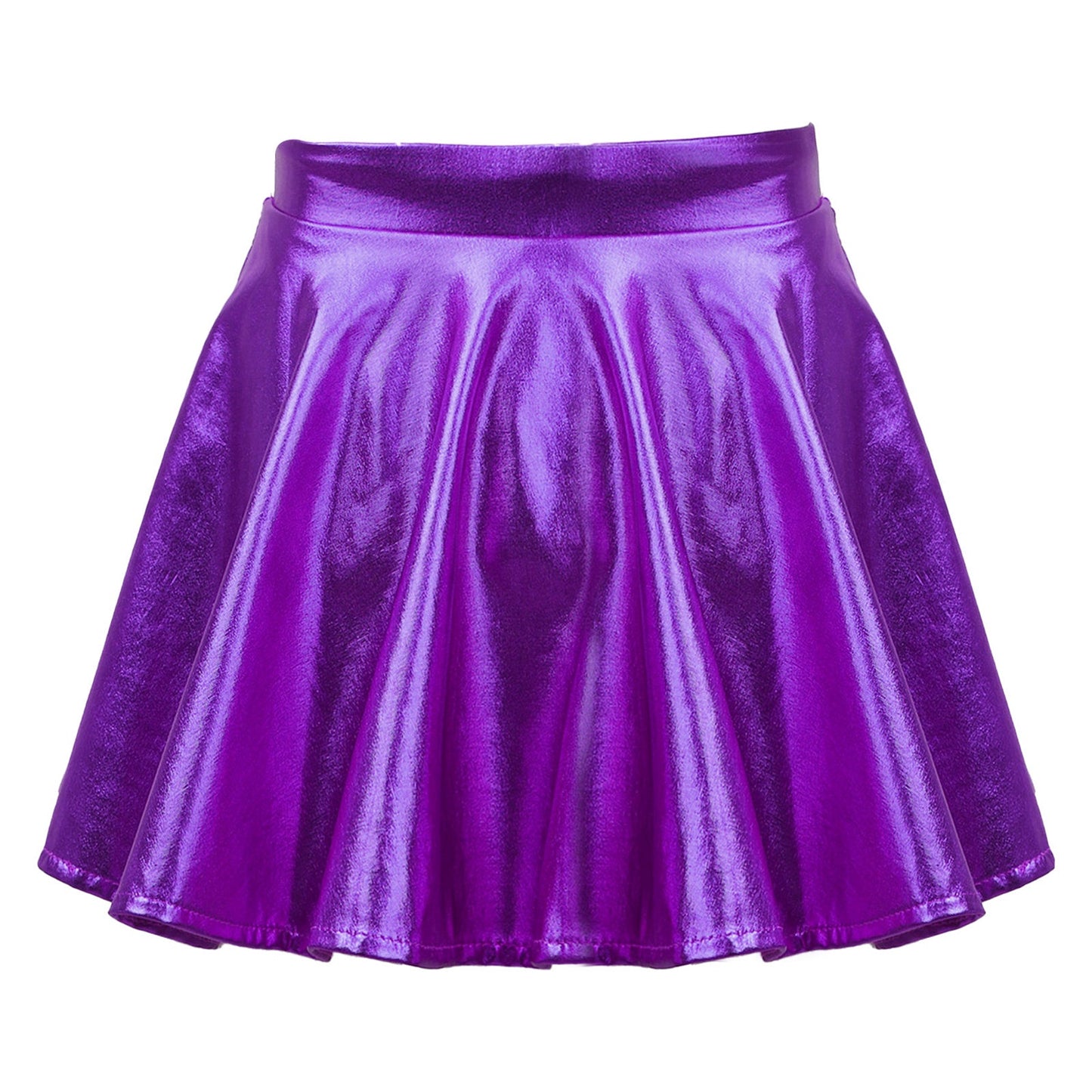 Girls Glossy Metallic Flared Pleated A-Line Miniskirt (Age 6-12 YRS)