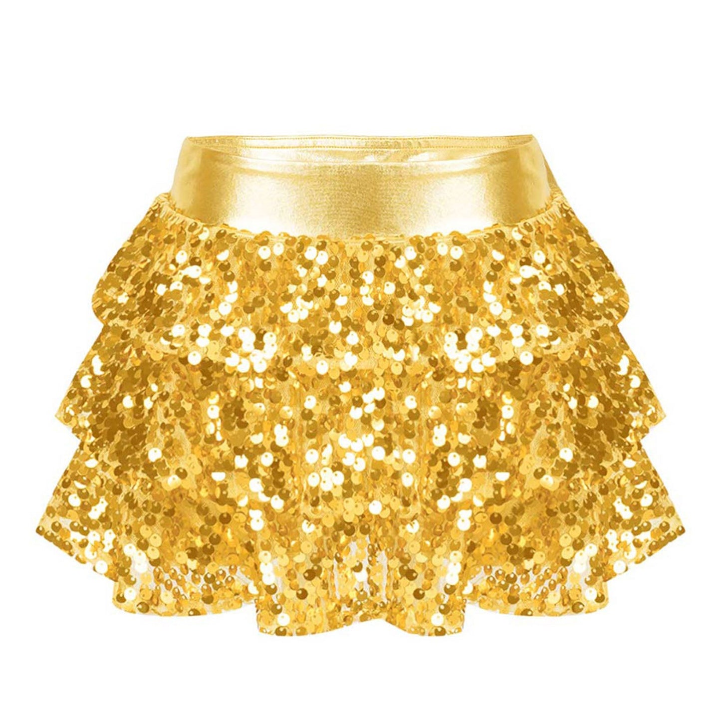 Girls Tiered Ruffle Dance Metallic Shiny Shorts (Age 4-16 YEARS)