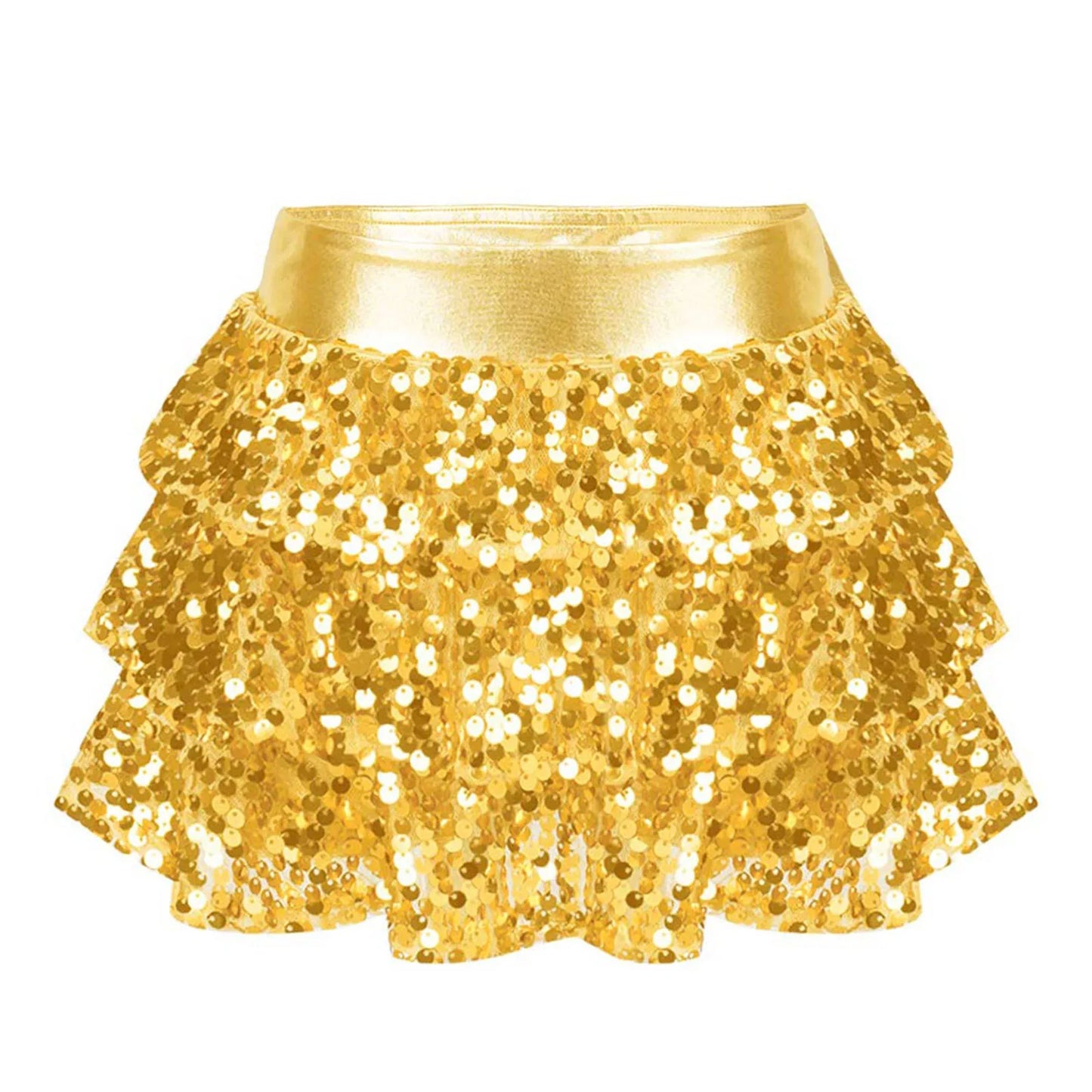 Girls Tiered Ruffle Dance Metallic Shiny Shorts (Age 4-16 YEARS)