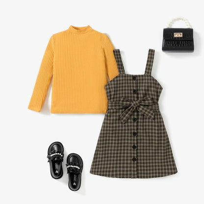 Girls Yellow Top & Houndstooth Dress Set (Age 5-12YRS)