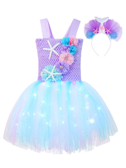 Girls Purple Princess Light Up Dress & Headband (Age 24M-10YRS)