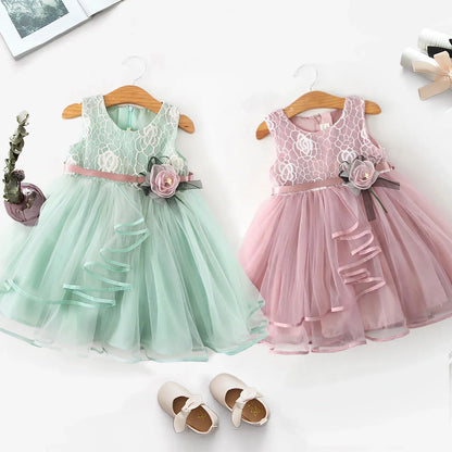 Girls Floral Lace Tulle Dress (Age 18M-6YRS)