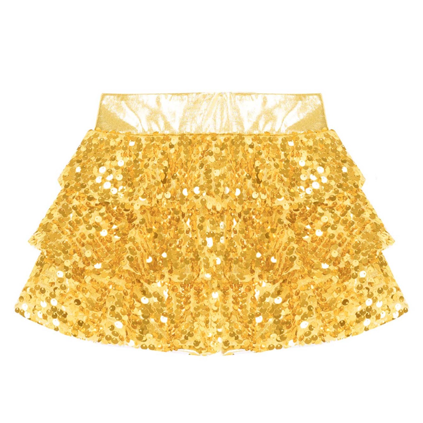 Girls Tiered Ruffle Dance Metallic Shiny Shorts (Age 4-16 YEARS)