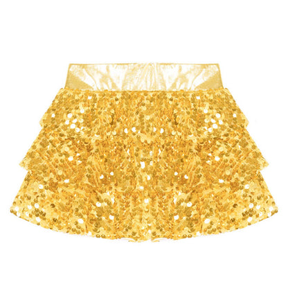 Girls Tiered Ruffle Dance Metallic Shiny Shorts (Age 4-16 YEARS)