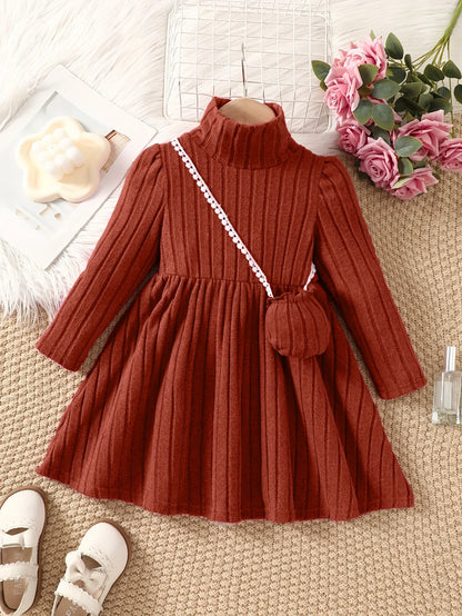 Girls Long Sleeve Pleated Dress & Handbag (Age 4-7 YRS)