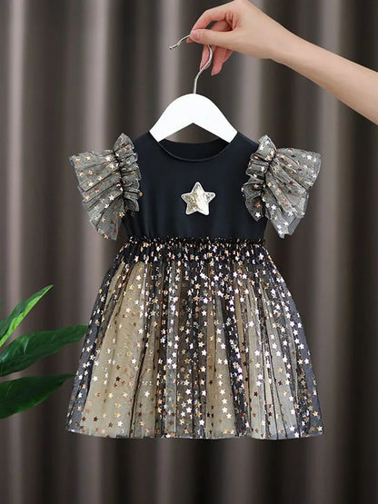 Girls Long Sleeve A-line Sequin Sparkly Dress (Age 12M-7YRS)