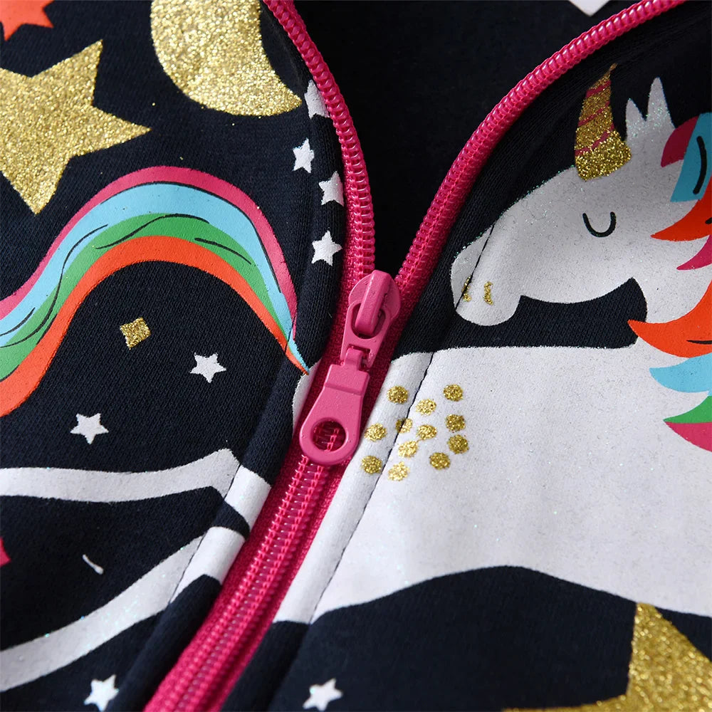 Girl Navy Unicorn Hooded Sweatshirt & Trousers Tracksuit (Age 3-12YRS)