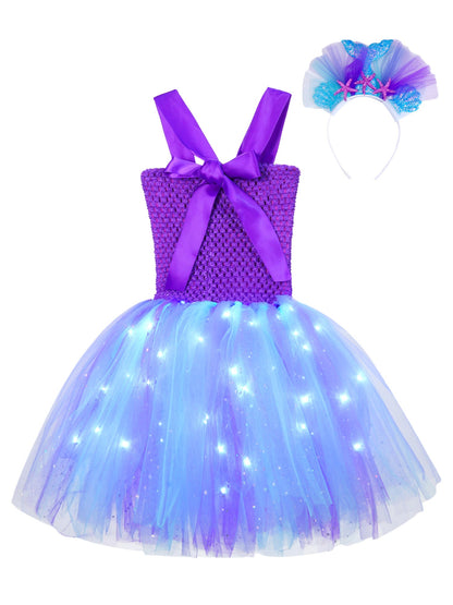 Girls Purple Princess Light Up Dress & Headband (Age 24M-10YRS)