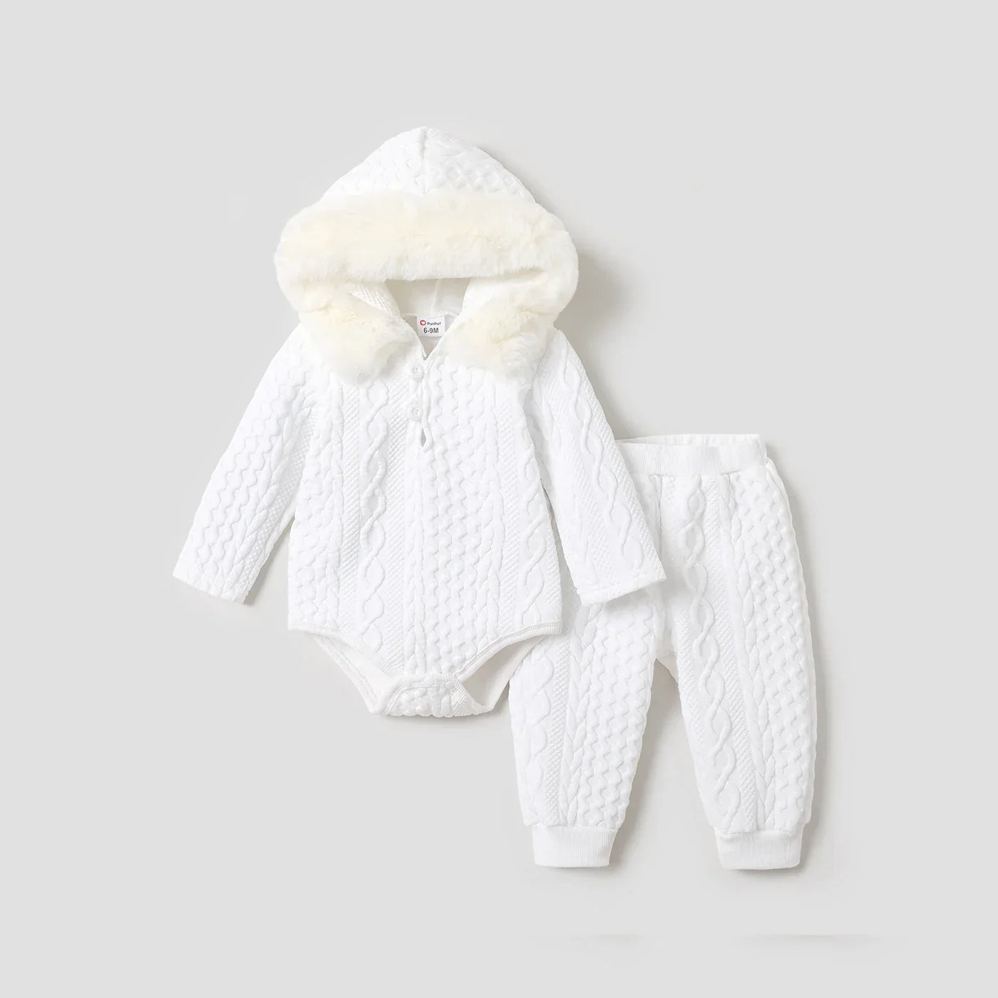 Baby Boy/Girl Knitted Faux Fur Hooded Long-sleeve Romper and Trousers Set (Age Newborn-18M)