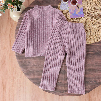 Girls Pink Ribbed Top & Trousers Set (Age 6M-3YRS)