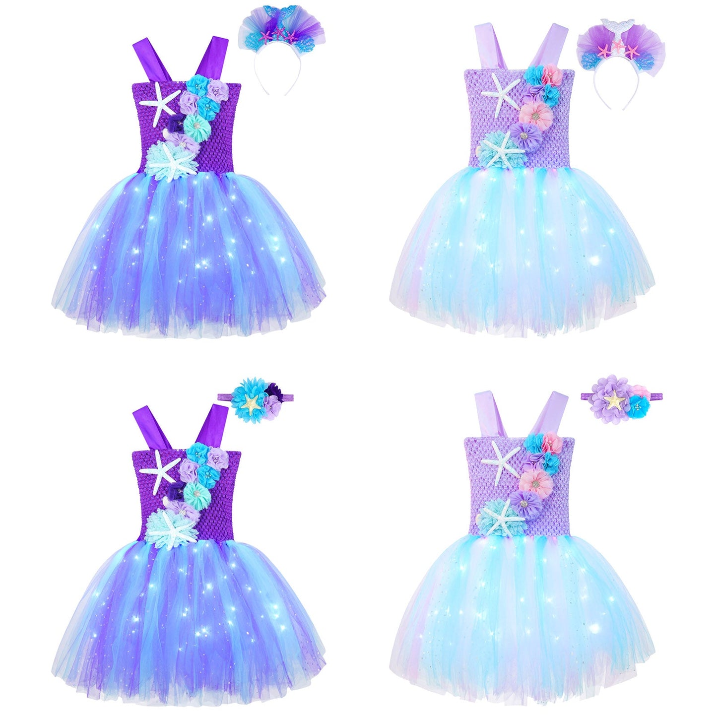 Girls Purple Princess Light Up Dress & Headband (Age 24M-10YRS)