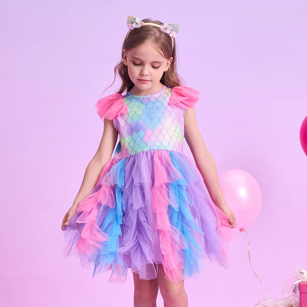 Girls Mermaid Ruffle Tulle Dress (Age 3-12YRS)