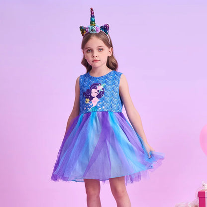 Girls Blue Mermaid Tulle Dress (Age 3-12YRS)