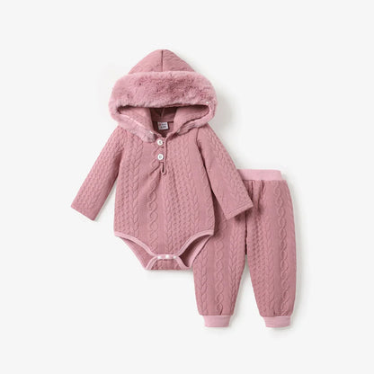 Baby Boy/Girl Knitted Faux Fur Hooded Long-sleeve Romper and Trousers Set (Age Newborn-18M)