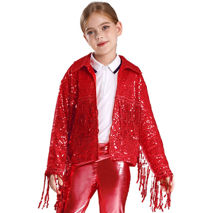 Girls Sparkly Sequin Tassel Jacket (Age 6-14YRS)